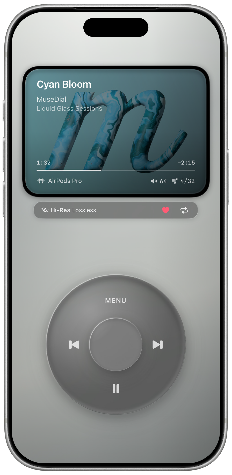 MuseDial Silver now playing screen.